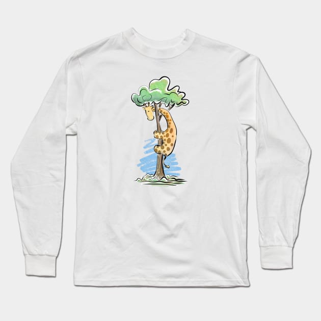 Giraffe in a tree Long Sleeve T-Shirt by Jason's Doodles
